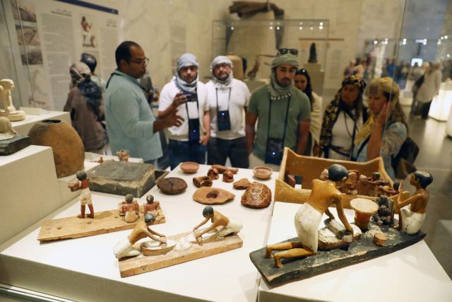(260927) -- CAIRO, Sept. 27, 2026 (Xinhua) -- Tourists view exhibits at the National Museum of Egyptian Civilization on the occasion of World Tourism Day in Cairo, Egypt, on Sept. 27, 2026. (Xinhua/Ahmed Gomaa)