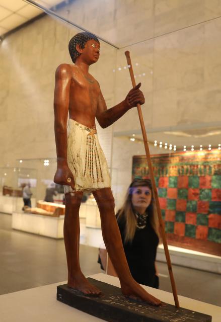 (260927) -- CAIRO, Sept. 27, 2026 (Xinhua) -- A tourist views an exhibit at the National Museum of Egyptian Civilization on the occasion of World Tourism Day in Cairo, Egypt, on Sept. 27, 2026. (Xinhua/Ahmed Gomaa)