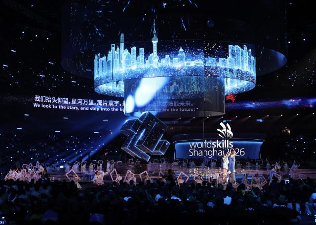 (260927) -- SHANGHAI, Sept. 27, 2026 (Xinhua) -- This photo taken on Sept. 27, 2026 shows the closing ceremony of the 48th WorldSkills Competition held in Shanghai, east China. The 48th WorldSkills Competition closed here on Sunday. (Xinhua/Wang Jingqiang)