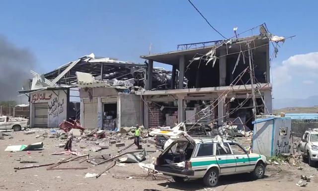 (260927) -- TAIZ, Sept. 27, 2026 (Xinhua) -- This handout screenshot provided by the Houthi Media Center on Sept. 27, 2026 shows the destruction after an alleged Saudi airstrike targeted a market in Taiz. At least seven people were killed and 40 others wounded in airstrikes in Yemen's southwestern province of Taiz on Sunday, Houthi-run media reported. (Houthi Media Center/Handout via Xinhua)