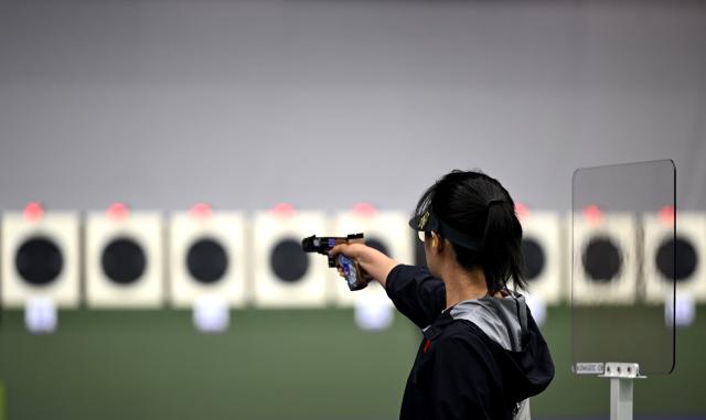 (260928) -- TOYOTA, Sept. 28, 2026 (Xinhua) -- Shang Kaiyan of team China competes during the 25m pistol women team final of shooting at the 20th Asian Games Aichi-Nagoya 2026 in Toyota of Aichi Prefecture, Japan, Sept. 28, 2026. (Xinhua/Liu Lei)