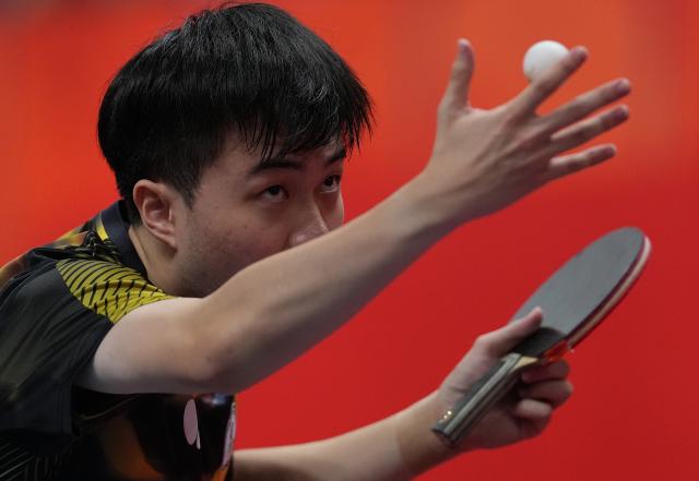 (260928) -- TOYOTA, Sept. 28, 2026 (Xinhua) -- Lin Yun-ju of Chinese Taipei competes during the men's singles semifinals of table tennis against Lin Shidong of China at the 20th Asian Games Aichi-Nagoya 2026 in Toyota of Aichi Prefecture, Japan, Sept. 28, 2026. (Xinhua/Cheong Kam Ka)