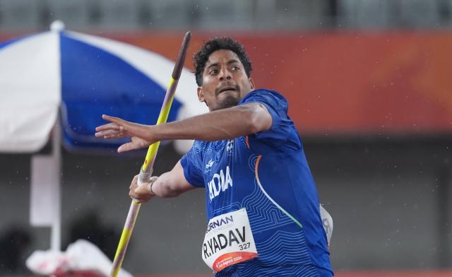 (260928) -- NAGOYA, Sept. 28, 2026 (Xinhua) -- Rohit Yadav of India competes during the men's javelin throw final of Athletics at the 20th Asian Games Aichi-Nagoya 2026 in Nagoya, Japan, Sept. 28, 2026. (Xinhua/Luo Yuan)