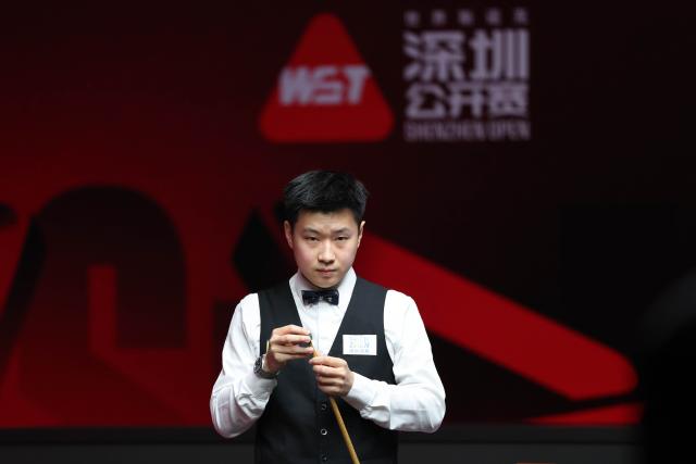 (260928) -- SHENZHEN, Sept. 28, 2026 (Xinhua) -- Zhao Xintong reacts during the round 2 match between Scott Donaldson of Scotland and Zhao Xintong of China at World Snooker Tour Shenzhen Open 2026 in Shenzhen, south China's Guangdong Province, Sept. 28, 2026. (Xinhua/Liang Xu)