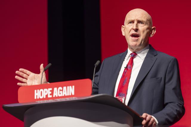 (260928) -- LIVERPOOL, Sept. 28, 2026 (Xinhua) -- British Chancellor of the Exchequer John Healey delivers a speech during the Labour Party Conference in Liverpool, Britain, Sept. 28, 2026. (Photo by Andrew Aitchison/Xinhua)