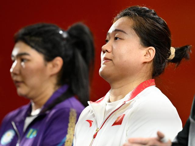 (260929) -- NAGOYA, Sept. 29, 2026 (Xinhua) -- Wu Yan of China reacts ahead of the women's 86kg final of weightlifting at the 20th Asian Games Aichi-Nagoya 2026 in Nagoya, Japan, Sept. 29, 2026. (Xinhua/Yu Yang)