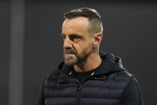 (260929) -- RIGA, Sept. 29, 2026 (Xinhua) -- Head coach Apostolos Mantzios of Cyprus reacts during the League C match of UEFA Nations League between Latvia and Cyprus in Riga, Latvia, Sept. 28, 2026. (Photo by Edijs Palens/Xinhua)