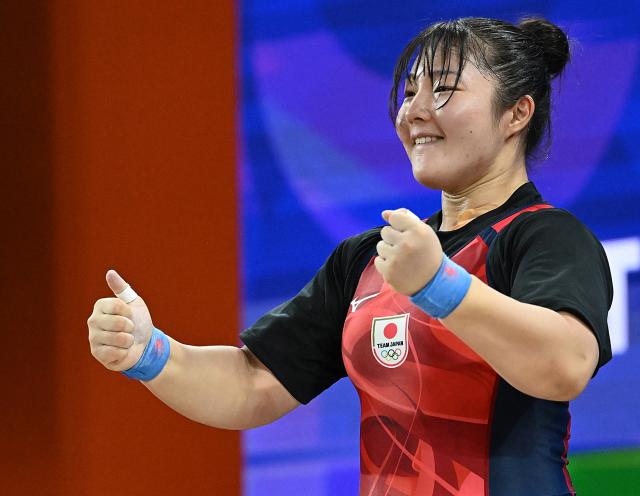 (260929) -- NAGOYA, Sept. 29, 2026 (Xinhua) -- Nagashima Wakana of Japan celebrates during the women's 86kg final of weightlifting at the 20th Asian Games Aichi-Nagoya 2026 in Nagoya, Japan, Sept. 29, 2026. (Xinhua/Yu Yang)