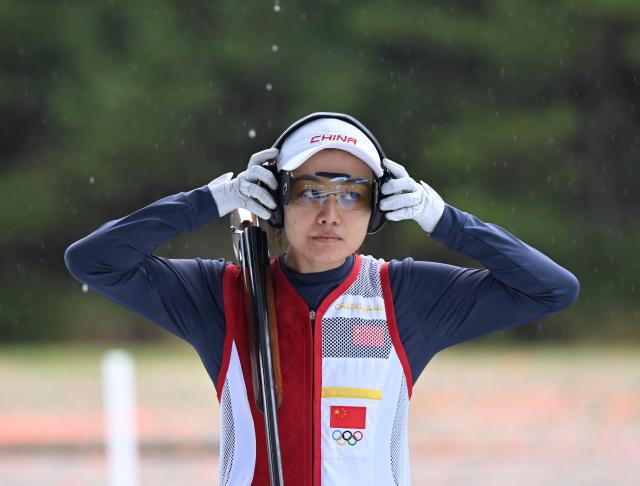 (260929) -- TOYOTA, Sept. 29, 2026 (Xinhua) -- Liu Shanshan of team China reacts after the trap women team final of shooting at the 20th Asian Games Aichi-Nagoya 2026 in Toyota of Aichi Prefecture, Japan, Sept. 29, 2026. (Xinhua/Liu Lei)