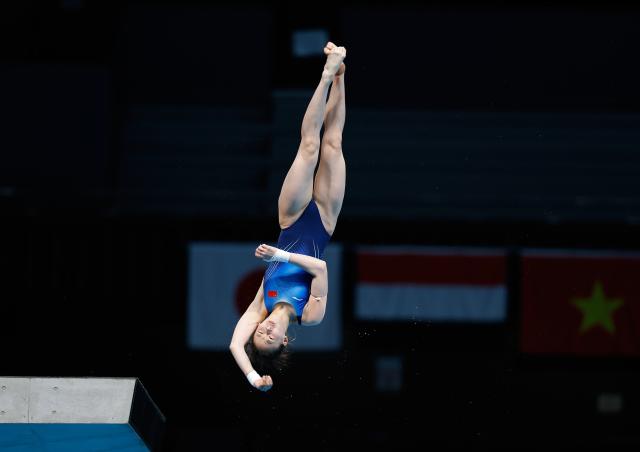 (260929) -- TOKYO, Sept. 29, 2026 (Xinhua) -- Chen Yuxi of China competes during the women's 10m platform final of diving at the 20th Asian Games Aichi-Nagoya 2026 in Tokyo, Japan, Sept. 29, 2026. (Xinhua/Wu Zhizun)
