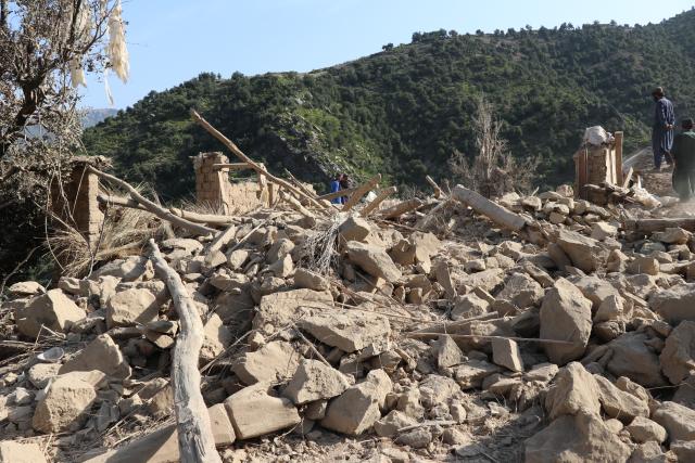 (261001) -- KUNAR, Oct. 1, 2026 (Xinhua) -- This photo taken on Oct. 1, 2026 shows damaged houses after an airstrike in a village in Kunar province, Afghanistan. Afghan government spokesperson Zabihullah Mujahid said on Thursday that Pakistani airstrikes hit the eastern Afghan province of Kunar early in the day, killing nine people and injuring 11 others, while three houses were also damaged. (Photo by Qazafi Mal/Xinhua)