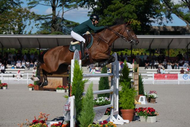 (261001) -- TOKYO, Oct. 1, 2026 (Xinhua) -- Khaled Abdulrahman S Almobty of Saudi Arabia competes during the jumping team final of equestrian at the 20th Asian Games Aichi-Nagoya 2026 in Tokyo, Japan, Oct. 1, 2026. (Photo by Wang Shen/Xinhua)