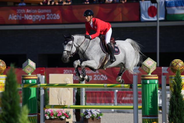 (261001) -- TOKYO, Oct. 1, 2026 (Xinhua) -- Saito Koki of team Japan competes during the jumping team final of equestrian at the 20th Asian Games Aichi-Nagoya 2026 in Tokyo, Japan, Oct. 1, 2026. (Photo by Wang Shen/Xinhua)
