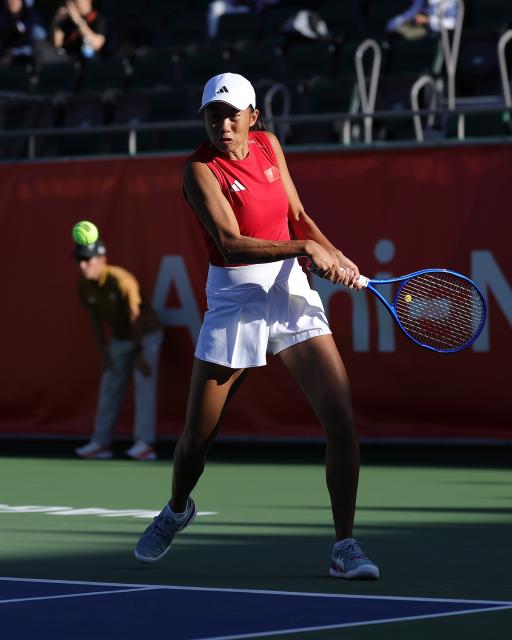 (261002) -- NAGOYA, Oct. 2, 2026 (Xinhua) -- Zhang Shuai hits a return during the women's singles Gold Medal Match of tennis between Wang Xiyu of China and Zhang Shuai of China at the 20th Asian Games Aichi-Nagoya 2026 in Nagoya, Japan, Oct. 2, 2026. (Xinhua/Li Bo)