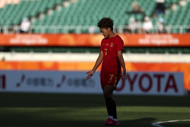 (261002) -- FUKUROI, Oct. 2, 2026 (Xinhua) -- Wang Shuang of China reacts after the women's 3rd place match of football between China and South Korea at 20th Asian Games Aichi-Nagoya 2026 in Fukuroi of Shizuoka Prefecture, Japan, Oct. 2, 2026. (Xinhua/Jia Haocheng)
