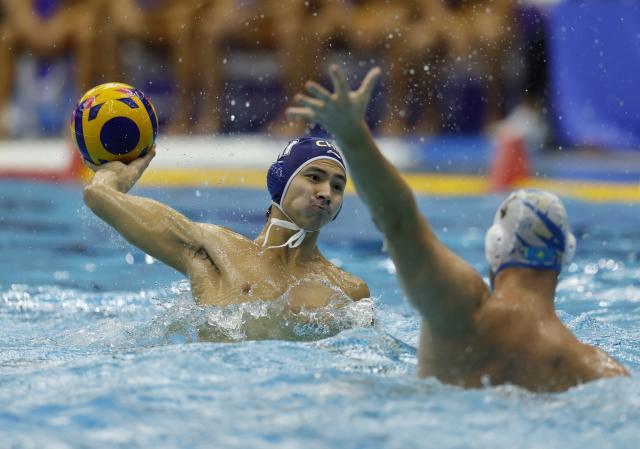 (261002) -- NAGOYA, Oct. 2, 2026 (Xinhua) -- Cai Yuhao (L) of China shoots the ball during the men's water polo semifinal match between China and Kazakhstan at the 20th Asian Games Aichi-Nagoya 2026 in Nagoya, Japan, Oct. 2, 2026. (Xinhua/Wu Zhizun)
