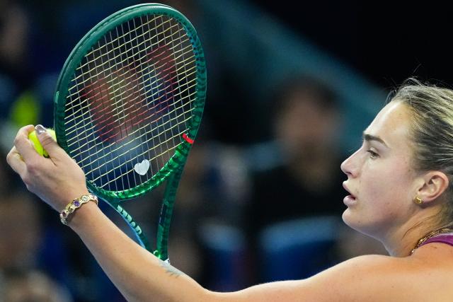 (261002) -- BEIJING, Oct. 2, 2026 (Xinhua) -- Aryna Sabalenka of Belarus reacts during the women's singles second round match against Renata Zarazua of Mexico at 2026 China Open tennis tournament in Beijing, China, Oct. 2, 2026. (Xinhua/Ju Huanzong)