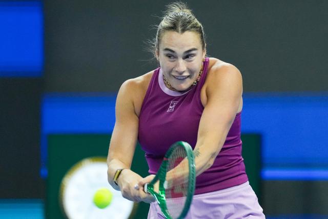 (261002) -- BEIJING, Oct. 2, 2026 (Xinhua) -- Aryna Sabalenka of Belarus hits a return during the women's singles second round match against Renata Zarazua of Mexico at 2026 China Open tennis tournament in Beijing, China, Oct. 2, 2026. (Xinhua/Ju Huanzong)