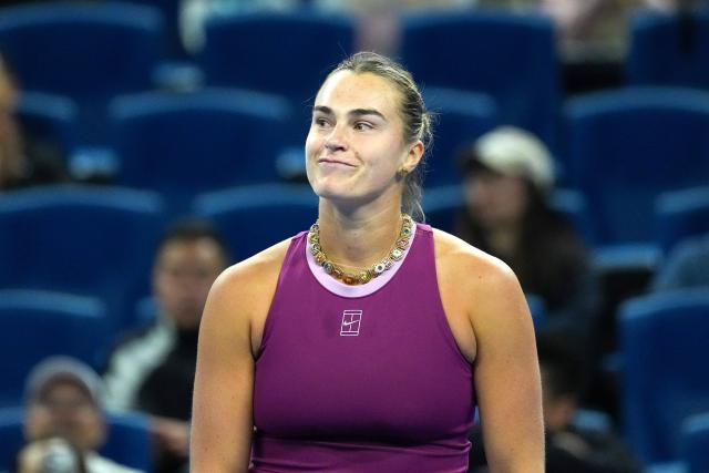 (261002) -- BEIJING, Oct. 2, 2026 (Xinhua) -- Aryna Sabalenka of Belarus reacts during the women's singles second round match against Renata Zarazua of Mexico at 2026 China Open tennis tournament in Beijing, China, Oct. 2, 2026. (Xinhua/Ju Huanzong)