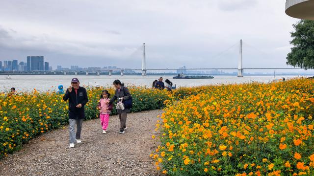 (261002) -- BEIJING, Oct. 2, 2026 (Xinhua) -- Tourists have fun at a park in Wuhan, central China's Hubei Province, Oct. 2, 2026. During the National Day holiday, people step outdoors to enjoy a vibrant holiday atmosphere. (Xinhua/Shen Hongbing)