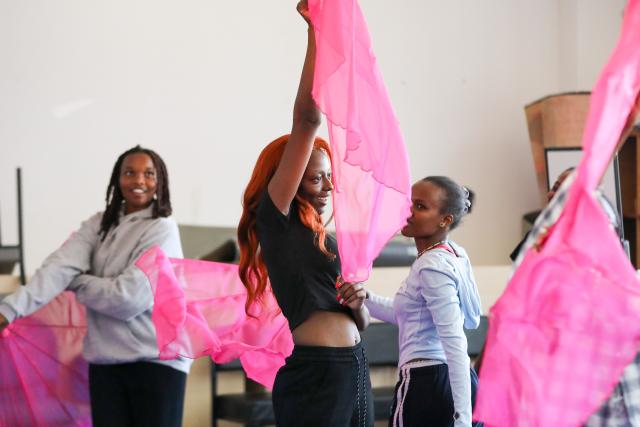 (261002) -- NAIROBI, Oct. 2, 2026 (Xinhua) -- Students from the Confucius Institute of Kenyatta University practice after a Chinese dance class in Nairobi, Kenya, Oct. 1, 2026. The Confucius Institute at Kenyatta University, located in Nairobi, Kenya, is jointly established by Shandong Normal University and Kenyatta University, serving as a platform for local students to learn about China and experience Chinese culture. Besides formal classes, clubs of dancing, martial arts, calligraphy and painting, cuisine, and recitation are also popular among local students. (Xinhua/Liu Jiaqi)
