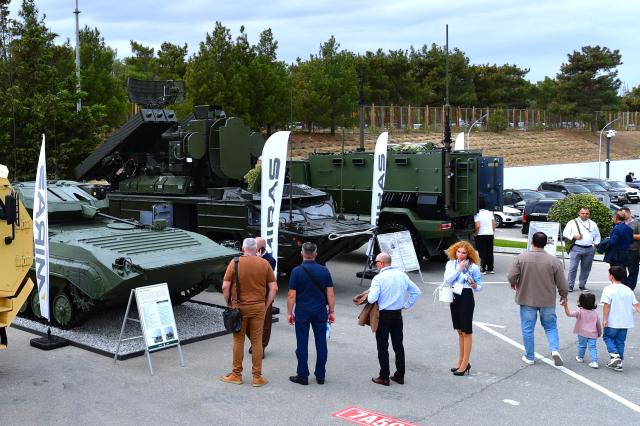 (261002) -- BAKU, Oct. 2, 2026 (Xinhua) -- This photo taken on Oct. 1, 2026 shows a view at the outdoor zone of the Azerbaijan International Defence Exhibition at the Baku Expo Center in Baku, Azerbaijan. The 6th Azerbaijan International Defence Exhibition is held here from Sept. 30 to Oct. 2. (Xinhua/Chen Junfeng)