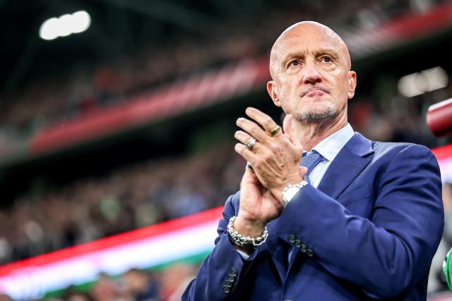 (261003) -- BUDAPEST, Oct. 3, 2026 (Xinhua) -- Hungary's head coach Marco Rossi reacts before the UEFA Nations League 2026/27 League B Group B2 match between Hungary and Georgia in Budapest, Hungary, Oct. 2, 2026. (Photo by David Balogh/Xinhua)