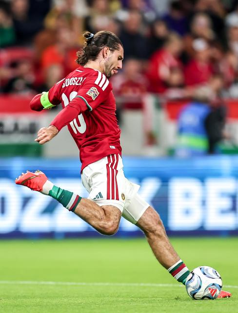 (261003) -- BUDAPEST, Oct. 3, 2026 (Xinhua) -- Dominik Szoboszlai of Hungary competes during the UEFA Nations League 2026/27 League B Group B2 match between Hungary and Georgia in Budapest, Hungary, Oct. 2, 2026. (Photo by David Balogh/Xinhua)