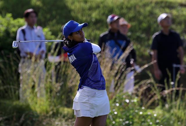 (261003) -- KASUGAI, Oct. 3, 2026 (Xinhua) -- Pranavi Sharath Urs of India competes during the Women's Individual Stroke Play Round 4 of Golf at 20th Asian Games Aichi-Nagoya 2026 in Kasugai of Aichi Prefecture, Japan, Oct. 3, 2026. (Xinhua/Li Bo)
