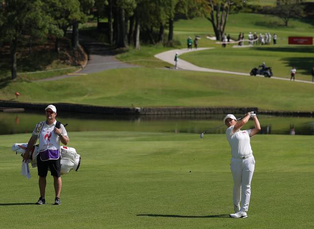 (261003) -- KASUGAI, Oct. 3, 2026 (Xinhua) -- Yin Ruoning of China competes during the Women's Individual Stroke Play Round 4 of Golf at 20th Asian Games Aichi-Nagoya 2026 in Kasugai of Aichi Prefecture, Japan, Oct. 3, 2026. (Xinhua/Li Bo)