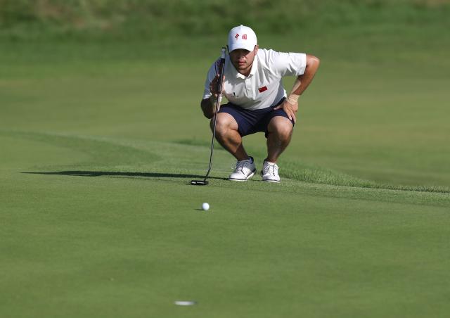 (261003) -- KASUGAI, Oct. 3, 2026 (Xinhua) -- Jin Zihao of China competes during the Men's Stroke Play Round 4 of Golf at 20th Asian Games Aichi-Nagoya 2026 in Kasugai of Aichi Prefecture, Japan, Oct. 3, 2026. (Xinhua/Li Bo)