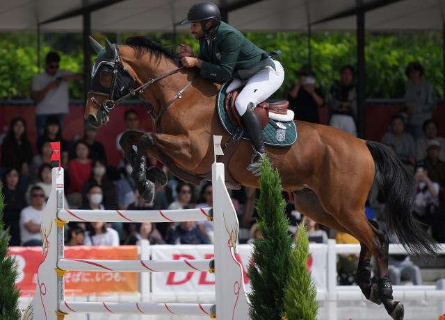 (261003) -- TOKYO, Oct. 3, 2026 (Xinhua) -- Saad Abdullah Alajmi of Saudi Arabia competes during the jumping Ind A (1.45m-1.50m) 1st round of equestrian at the 20th Asian Games Aichi-Nagoya 2026 in Tokyo, Japan, Oct. 3, 2026. (Photo by Wang Shen/Xinhua)