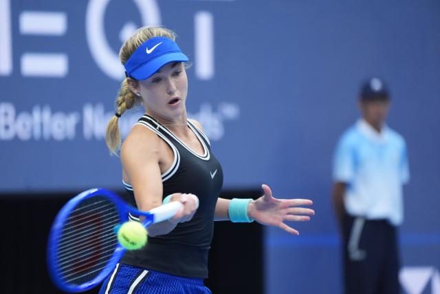 (261003) -- BEIJING, Oct. 3, 2026 (Xinhua) -- Anna Kalinskaya of Russia hits a return to Zheng Qinwen of China during the women's singles second round match at 2026 China Open tennis tournament in Beijing, China, Oct. 3, 2026. (Xinhua/Xie Han)