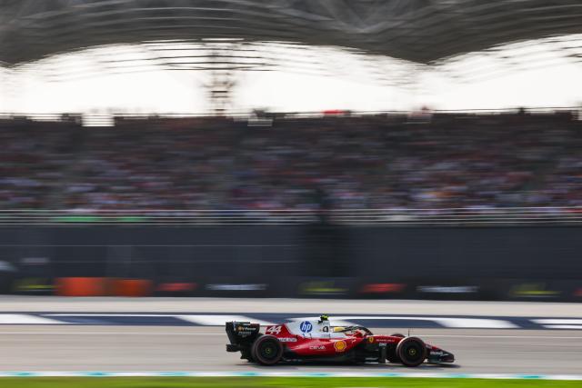 (261003) -- SEPANG, Oct. 3, 2026 (Xinhua) -- Ferrari's Lewis Hamilton of Britain competes during the qualifying session of the Formula One Bahrain Grand Prix at the Sepang International Circuit near Kuala Lumpur, Malaysia, Oct. 3, 2026. (Photo by Li Qixiang/Xinhua)