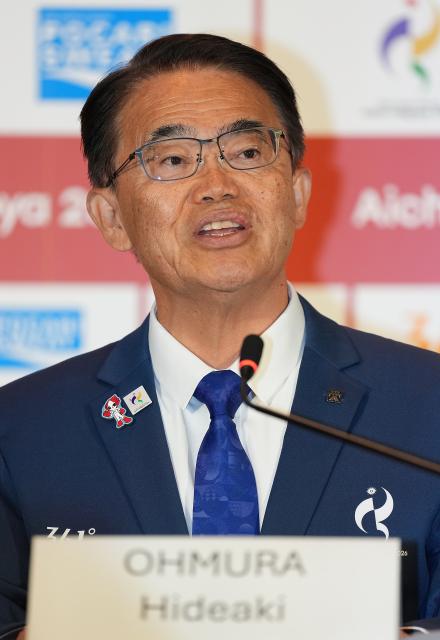 (261004) -- NAGOYA, Oct. 4, 2026 (Xinhua) -- Ohmura Hideaki, President of the Aichi-Nagoya Asian Games and Asian Para Games Organizing Committee, speaks during a theme briefing of the Aichi-Nagoya 2026 Asian Games Organizing Committee(AINAGOC) in Nagoya, Japan, Oct. 4, 2026. (Xinhua/Hou Zhaokang)