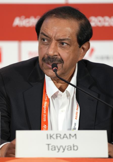 (261004) -- NAGOYA, Oct. 4, 2026 (Xinhua) -- Mohammad Tayyab Ikram, chairman of the Aichi-Nagoya 2026 Asian Games Coordination Committee, speaks during a theme briefing of the Aichi-Nagoya 2026 Asian Games Organizing Committee(AINAGOC) in Nagoya, Japan, Oct. 4, 2026. (Xinhua/Hou Zhaokang)