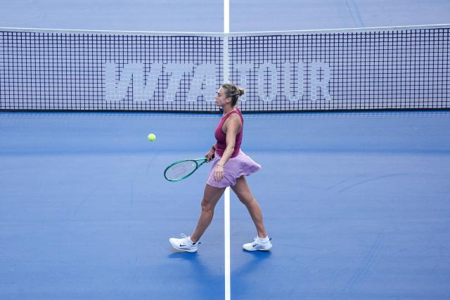 (261004) -- BEIJING, Oct. 4, 2026 (Xinhua) -- Aryna Sabalenka reacts during the women's singles round of 32 match between Aryna Sabalenka of Belarus and Nikola Bartunkova of the Czech Republic at 2026 China Open tennis tournament in Beijing, China, Oct. 4, 2026. (Xinhua/Ju Huanzong)