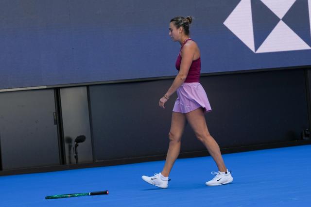(261004) -- BEIJING, Oct. 4, 2026 (Xinhua) -- Aryna Sabalenka reacts during the women's singles round of 32 match between Aryna Sabalenka of Belarus and Nikola Bartunkova of the Czech Republic at 2026 China Open tennis tournament in Beijing, China, Oct. 4, 2026. (Xinhua/Ju Huanzong)