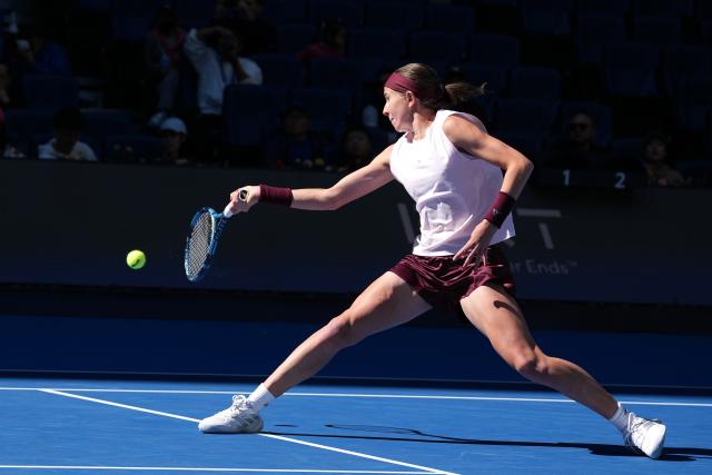 (261004) -- BEIJING, Oct. 4, 2026 (Xinhua) -- Nikola Bartunkova competes during the women's singles third round match between Aryna Sabalenka of Belarus and Nikola Bartunkova of the Czech Republic at 2026 China Open tennis tournament in Beijing, China, Oct. 4, 2026. (Xinhua/Ju Huanzong)