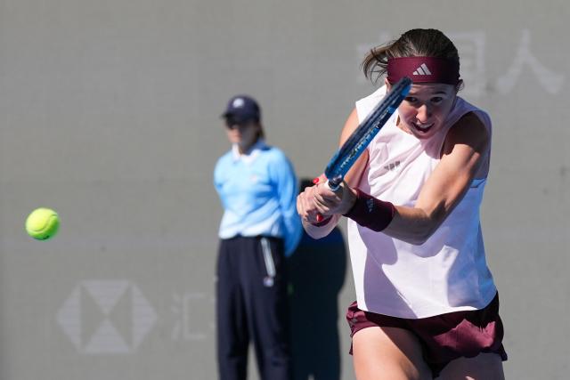 (261004) -- BEIJING, Oct. 4, 2026 (Xinhua) -- Nikola Bartunkova competes during the women's singles third round match between Aryna Sabalenka of Belarus and Nikola Bartunkova of the Czech Republic at 2026 China Open tennis tournament in Beijing, China, Oct. 4, 2026. (Xinhua/Ju Huanzong)