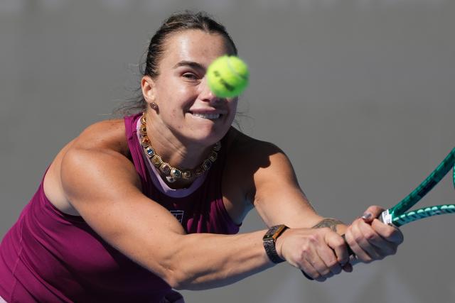 (261004) -- BEIJING, Oct. 4, 2026 (Xinhua) -- Aryna Sabalenka competes during the women's singles third round match between Aryna Sabalenka of Belarus and Nikola Bartunkova of the Czech Republic at 2026 China Open tennis tournament in Beijing, China, Oct. 4, 2026. (Xinhua/Ju Huanzong)