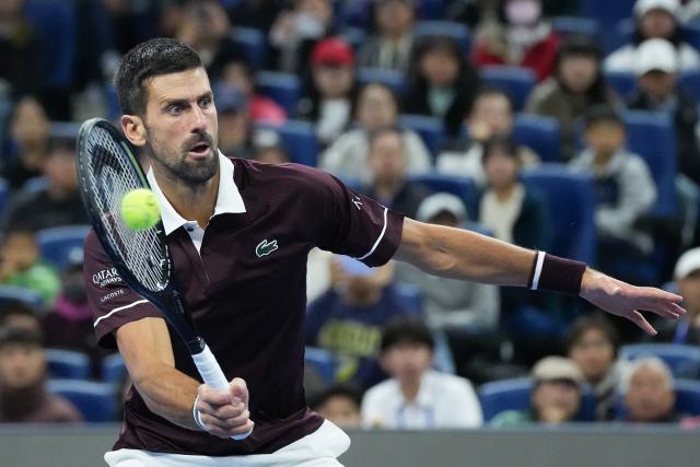 (261004) -- BEIJING, Oct. 4, 2026 (Xinhua) -- Novak Djokovic competes during the men's singles quarterfinal match between Alexander Zverev of Germany and Novak Djokovic of Serbia at 2026 China Open tennis tournament in Beijing, China, Oct. 4, 2026. (Xinhua/Ju Huanzong)