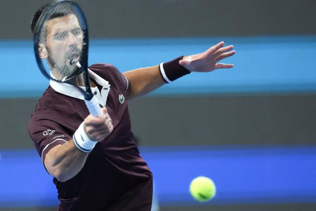 (261004) -- BEIJING, Oct. 4, 2026 (Xinhua) -- Novak Djokovic competes during the men's singles quarterfinal match between Alexander Zverev of Germany and Novak Djokovic of Serbia at 2026 China Open tennis tournament in Beijing, China, Oct. 4, 2026. (Xinhua/Ju Huanzong)