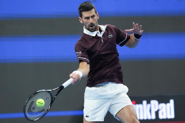 (261004) -- BEIJING, Oct. 4, 2026 (Xinhua) -- Novak Djokovic competes during the men's singles quarterfinal match between Alexander Zverev of Germany and Novak Djokovic of Serbia at 2026 China Open tennis tournament in Beijing, China, Oct. 4, 2026. (Xinhua/Ju Huanzong)