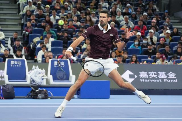 (261004) -- BEIJING, Oct. 4, 2026 (Xinhua) -- Novak Djokovic competes during the men's singles quarterfinal match between Alexander Zverev of Germany and Novak Djokovic of Serbia at 2026 China Open tennis tournament in Beijing, China, Oct. 4, 2026. (Xinhua/Ju Huanzong)