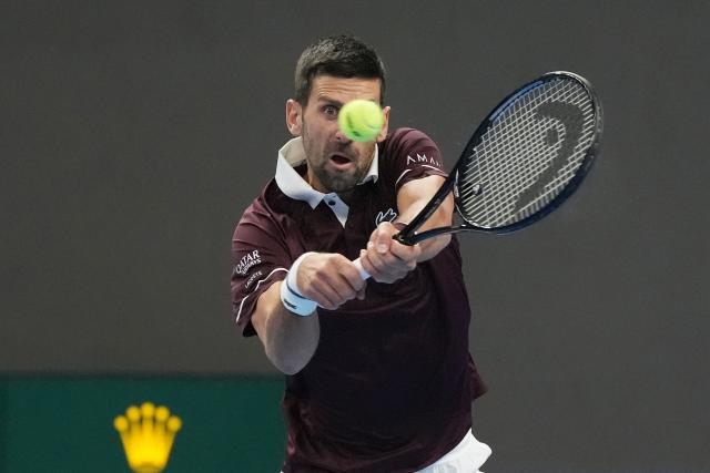 (261004) -- BEIJING, Oct. 4, 2026 (Xinhua) -- Novak Djokovic competes during the men's singles quarterfinal match between Alexander Zverev of Germany and Novak Djokovic of Serbia at 2026 China Open tennis tournament in Beijing, China, Oct. 4, 2026. (Xinhua/Ju Huanzong)
