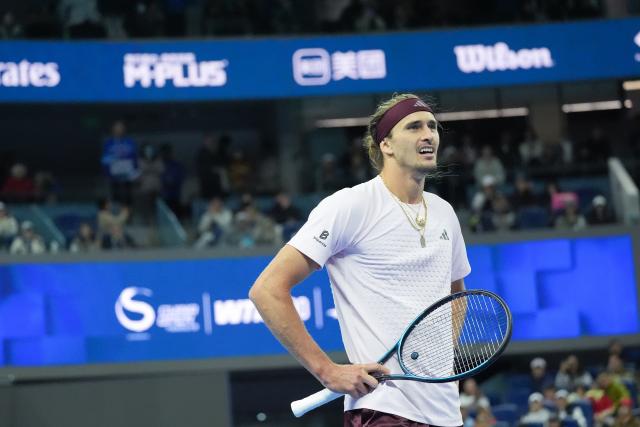 (261004) -- BEIJING, Oct. 4, 2026 (Xinhua) -- Alexander Zverev reacts during the men's singles quarterfinal match between Alexander Zverev of Germany and Novak Djokovic of Serbia at 2026 China Open tennis tournament in Beijing, China, Oct. 4, 2026. (Xinhua/Ju Huanzong)