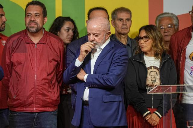 (261005) -- SAO PAULO, Oct. 5, 2026 (Xinhua) -- Brazilian incumbent President Luiz Inacio Lula da Silva, presidential candidate of Brazil's ruling Workers' Party, attends a press conference after the announcement of the first-round results of the presidential election in Sao Paulo, Brazil, Oct. 4, 2026.
  Brazil will hold a presidential runoff on Oct. 25 as official results showed Sunday that no candidate secured a majority of valid votes in the first round.
  According to results released by the Superior Electoral Court, with over 99 percent of the ballots counted, Flavio Bolsonaro, presidential candidate of Brazil's Liberal Party, garnered about 47 percent of valid votes while incumbent President Luiz Inacio Lula da Silva of the Workers' Party came in second with about 45 percent.
  Under Brazil's electoral rules, a presidential candidate must secure more than half of the valid votes to win outright in the first round. Otherwise, the two candidates with the most votes advance to a runoff.
  Following the announcement of the first-round results, both candidates made remarks on Sunday night. (Photo by Paulo Lopes/Xinhua)