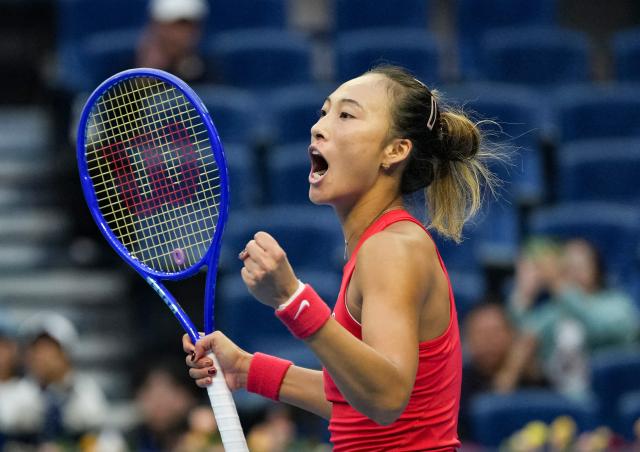 (261005) -- BEIJING, Oct. 5, 2026 (Xinhua) -- Zheng Qinwen of China celebrates victory after winning the women's singles round of 32 match against Marie Bouzkova of the Czech Republic at 2026 China Open tennis tournament in Beijing, China, Oct. 5, 2026. (Xinhua/Sun Fei)