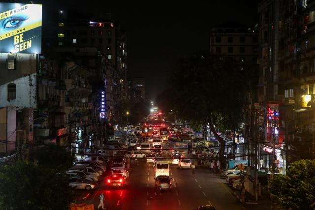 (261005) -- YANGON, Oct. 5, 2026 (Xinhua) -- This photo taken on Oct. 5, 2026 shows a night view of downtown Yangon, Myanmar. Myanmar has begun rotational power distribution to balance electricity consumption with available generation capacity amid rising demand ahead of the looming dry season, according to the Ministry of Electricity and Energy. (Xinhua/Myo Kyaw Soe)